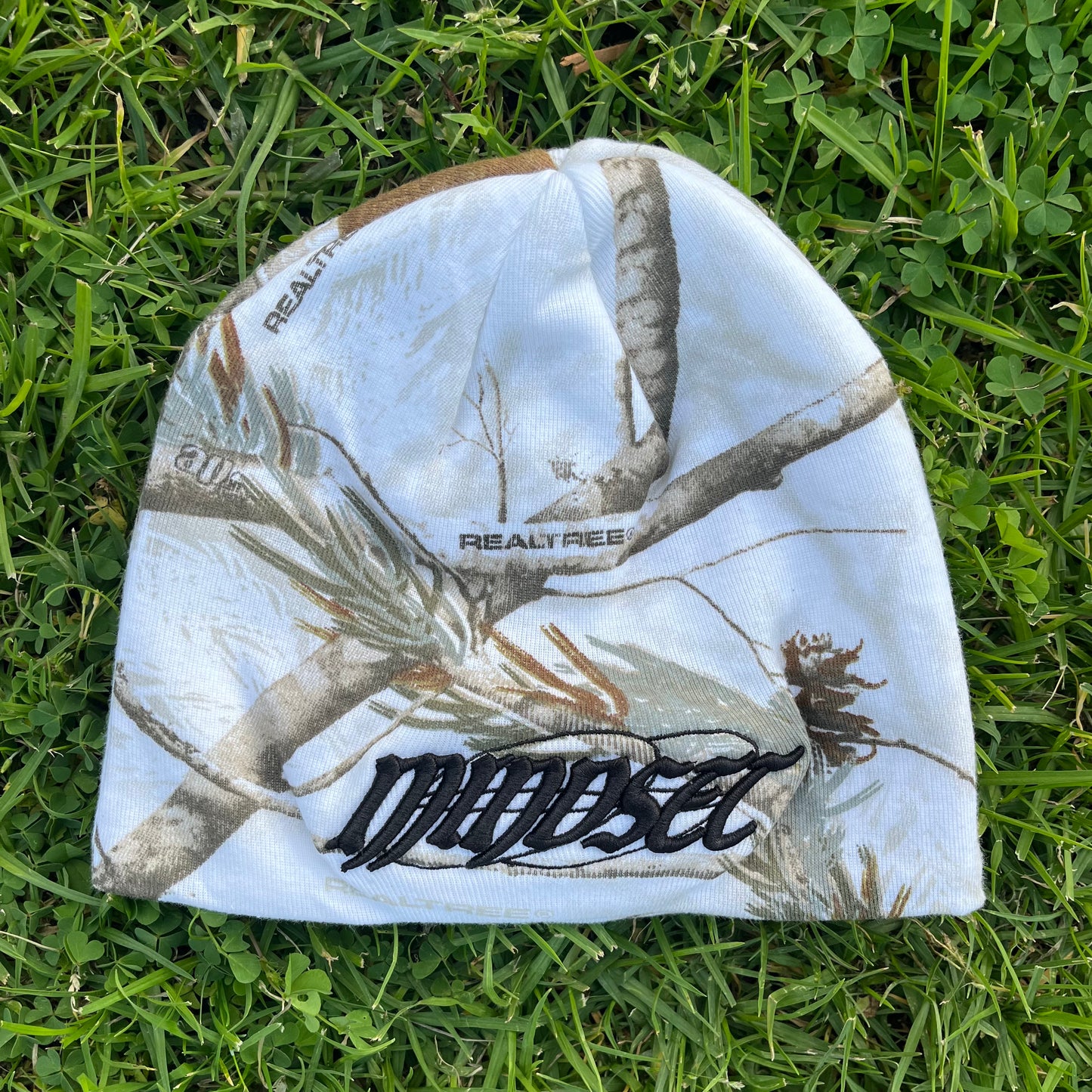 White RealTree Camo & Black Mindset Beanie